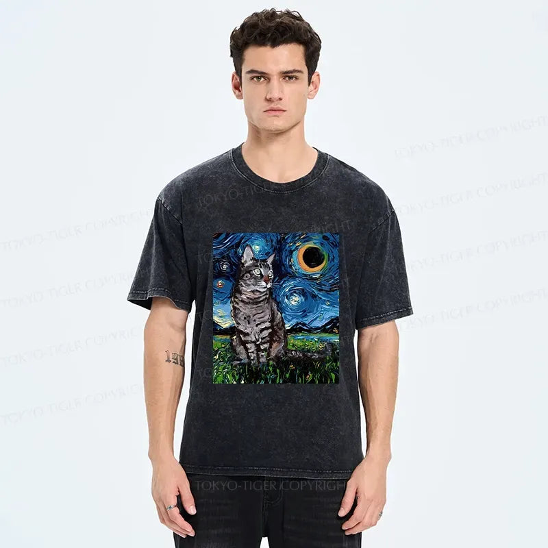 Japanese Cat Washed T-Shirt On Sale