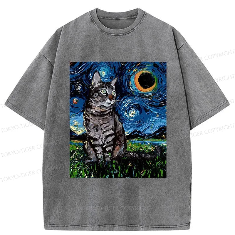 Kyoto-Lion Cat On The Grass Washed T-Shirt