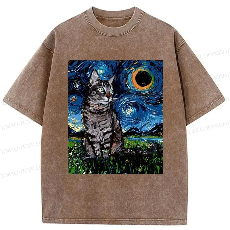 Japanese Cat Washed T-Shirt On Sale