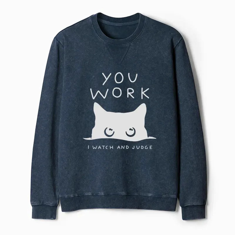Kyoto-Lion A Cat That Spies Washed Terry Sweatshirt