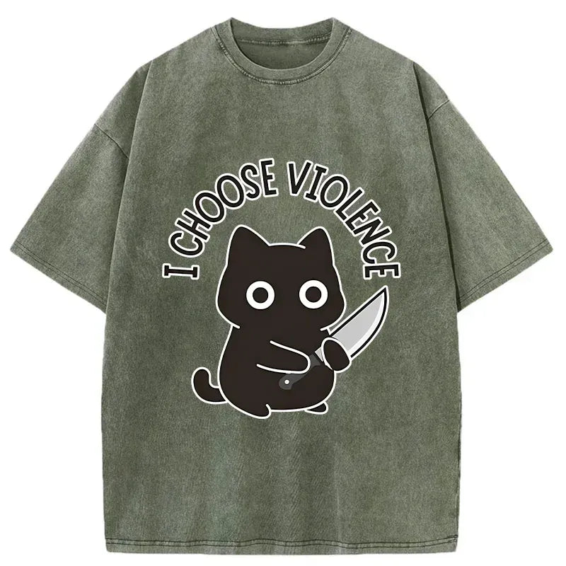 Japanese Black Cat Washed T-Shirt