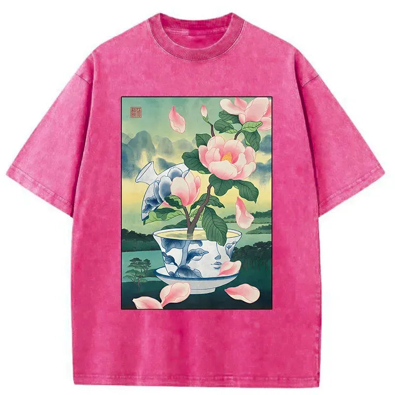 Washed cotton tee for summer vacation