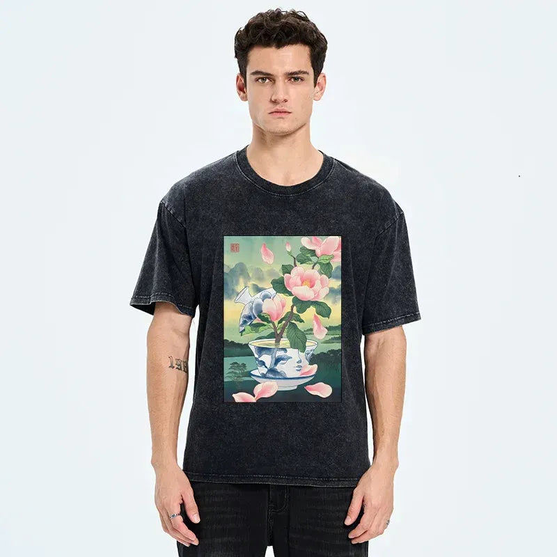 Washed cotton tee for summer vacation