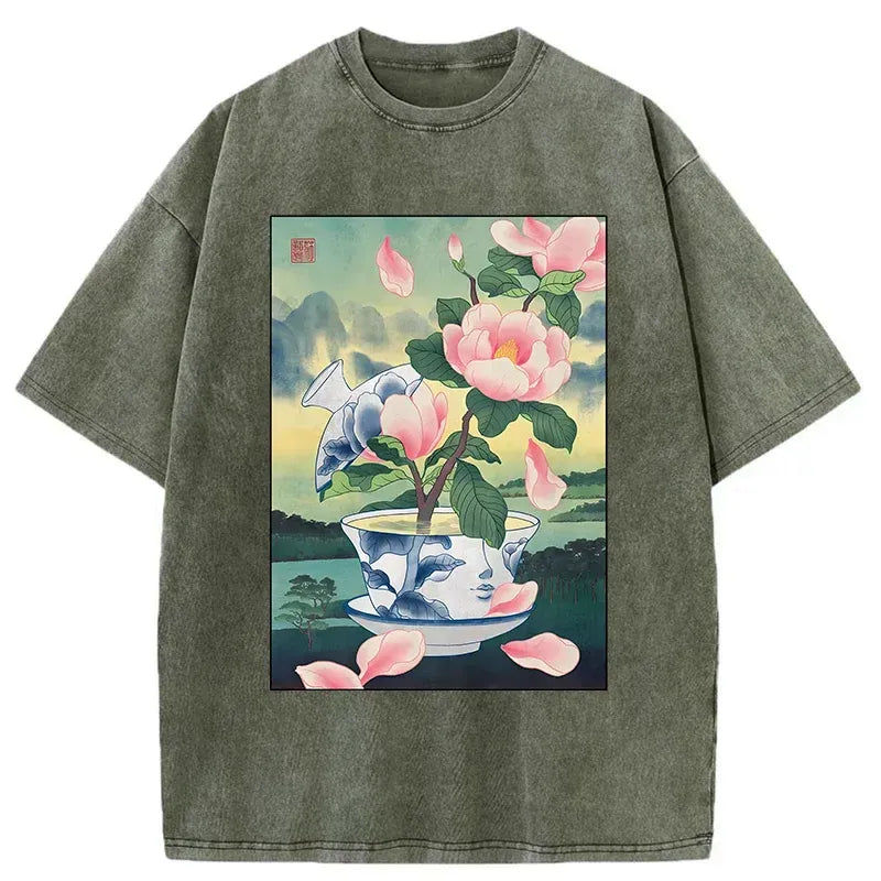 Washed cotton tee for summer vacation