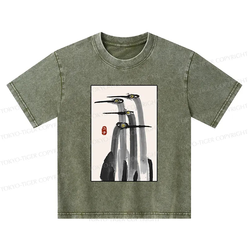 Vintage Japanese Crane T-Shirt for Kids