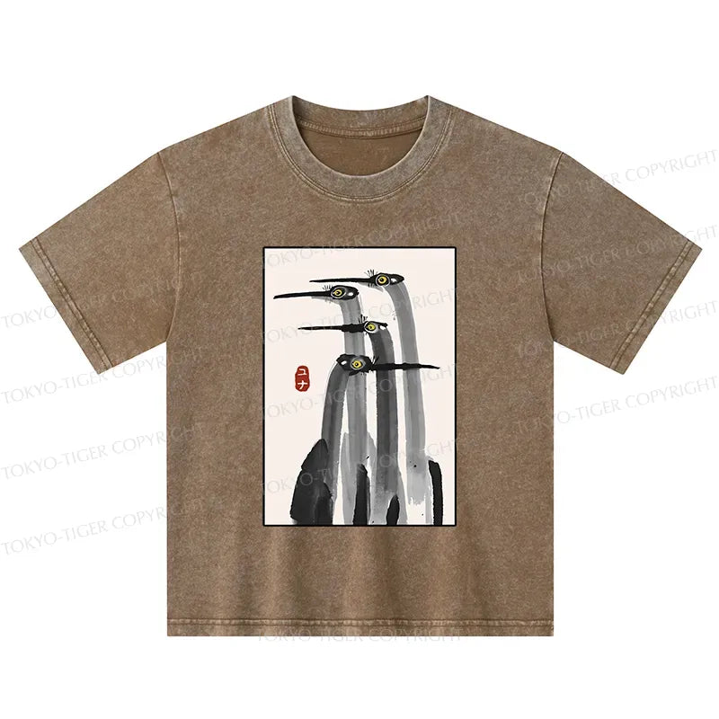 Kyoto-Lion Japanese Crane Poster Kids Washed T-Shirt