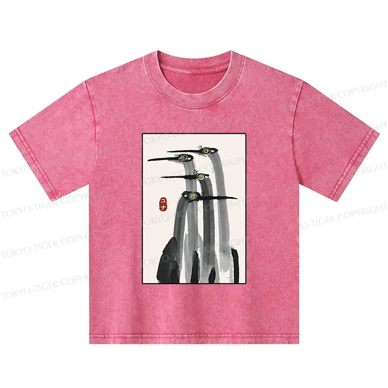 Kyoto-Lion Japanese Crane Poster Kids Washed T-Shirt