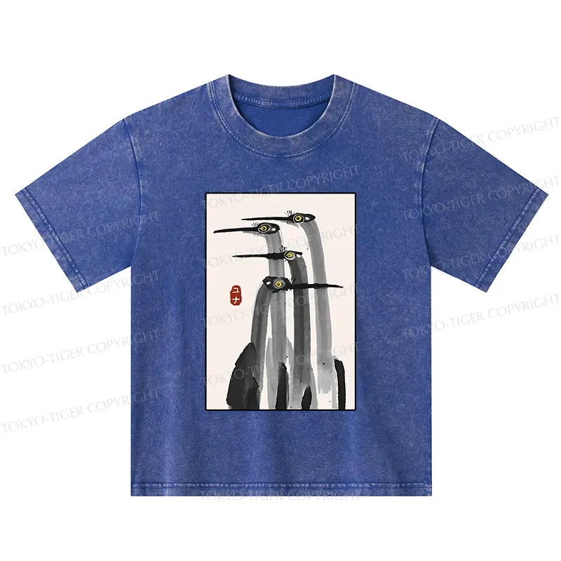 Kyoto-Lion Japanese Crane Poster Kids Washed T-Shirt
