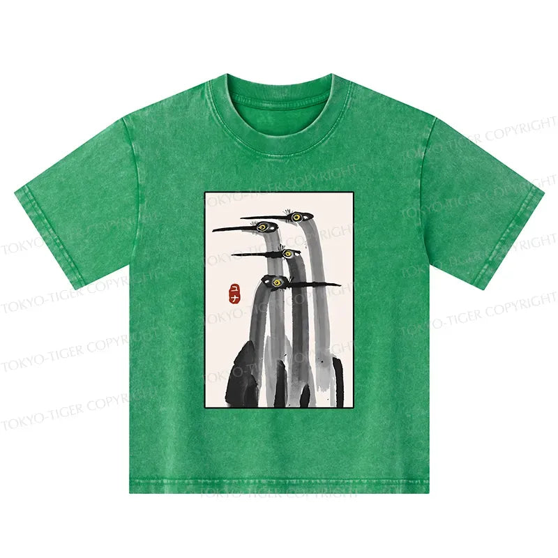 Kyoto-Lion Japanese Crane Poster Kids Washed T-Shirt