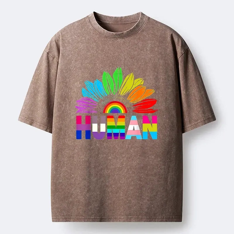 Kyoto-Lion Color Split Letters For Equal Humanity Washed T-Shirt