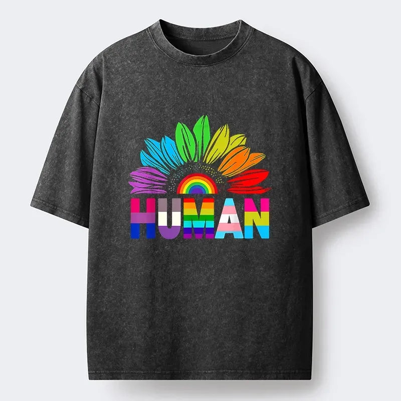 Kyoto-Lion Color Split Letters For Equal Humanity Washed T-Shirt