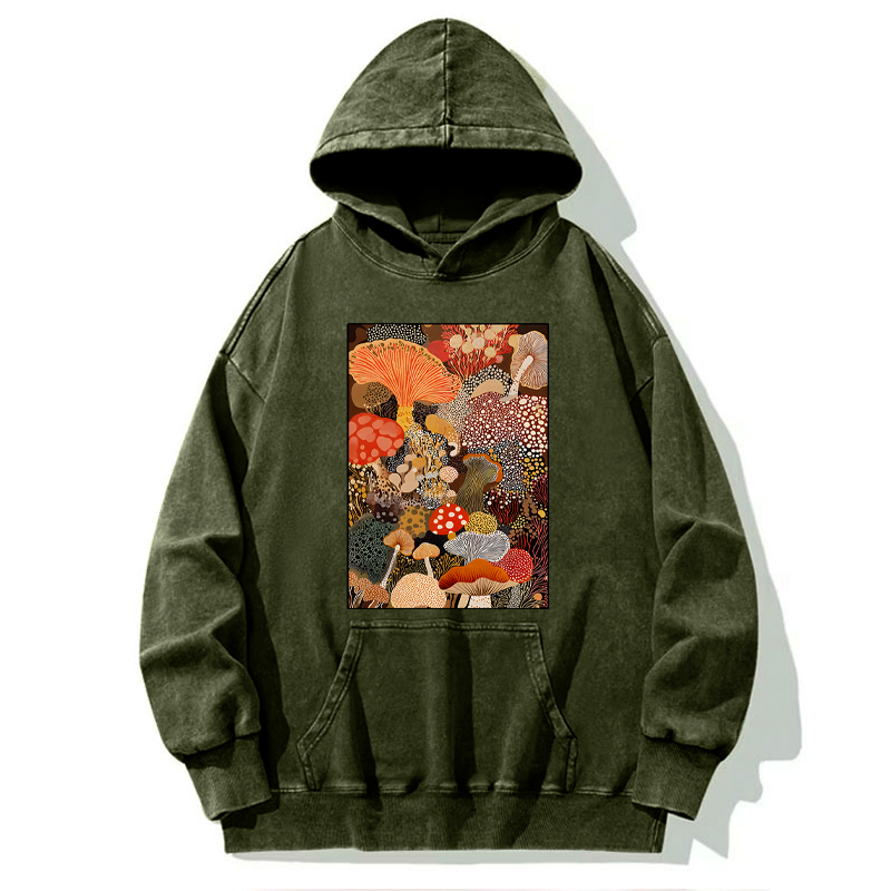 Kyoto-Lion Psychedelic Mushroom Paintings Washed Hoodie