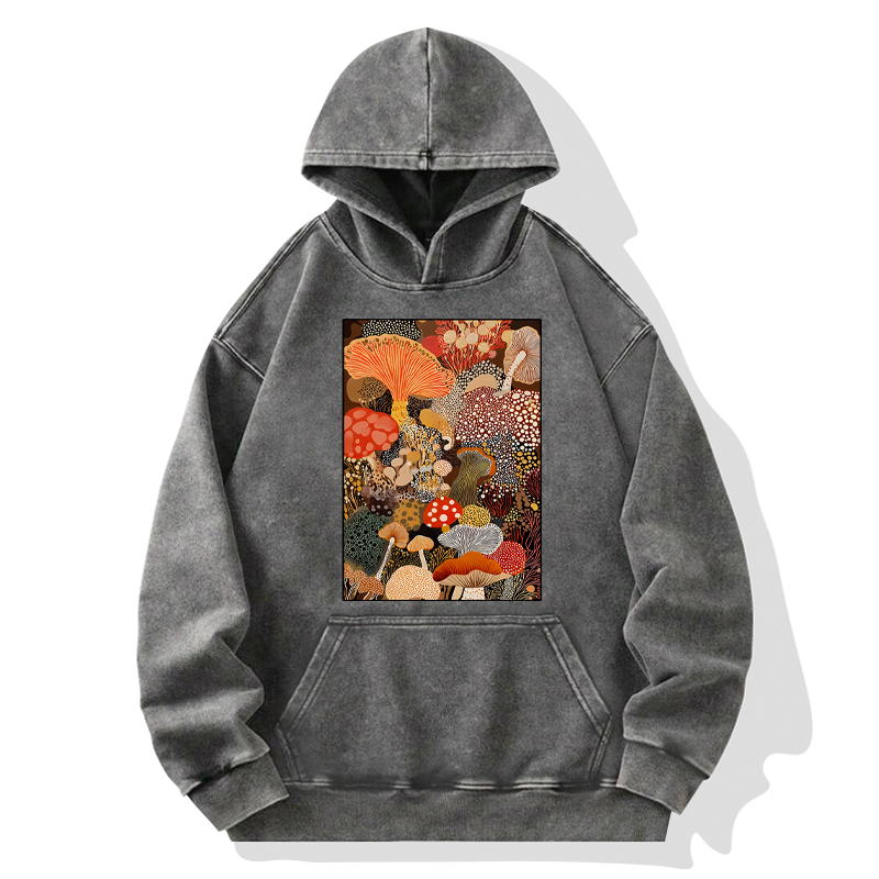 Kyoto-Lion Psychedelic Mushroom Paintings Washed Hoodie