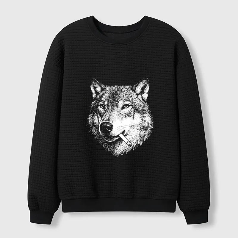 Kyoto-Lion Cool Wolf Meme Bad Decisions Pending Waffle Sweatshirt