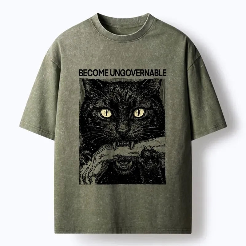 Kyoto-Lion Tough Black Cat Unstoppable Vibe Washed T-Shirt