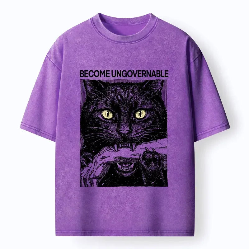 Japanese Washed Black Cat T-Shirt