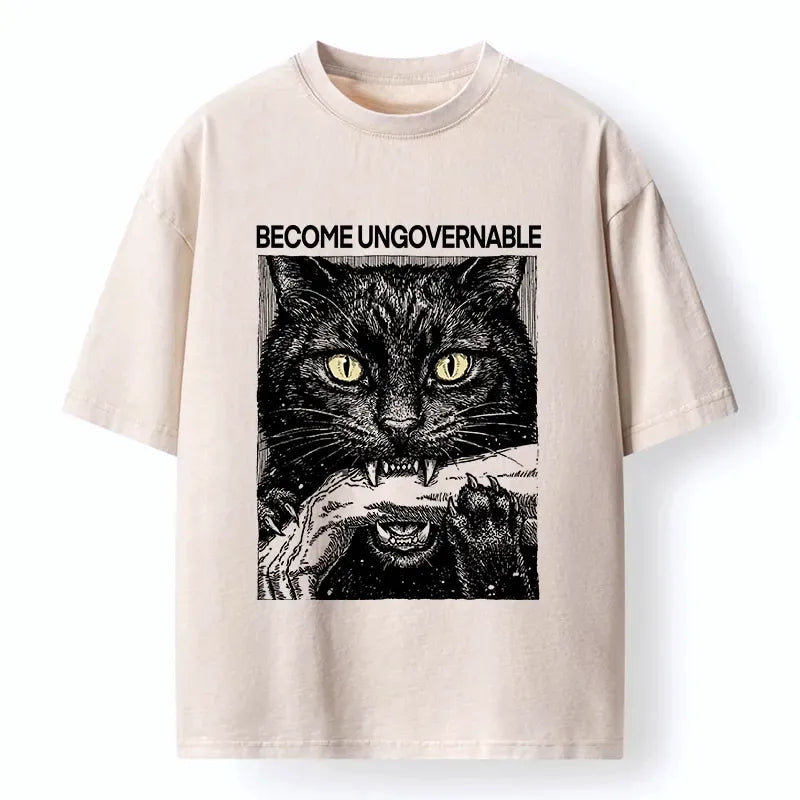Japanese Washed Black Cat T-Shirt