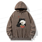 Kyoto-Lion Funny Frog Eating Ramen Washed Hoodie