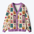 Kyoto-Lion Vintage Floral Stamp Collage Ugly Cardigan Sweater