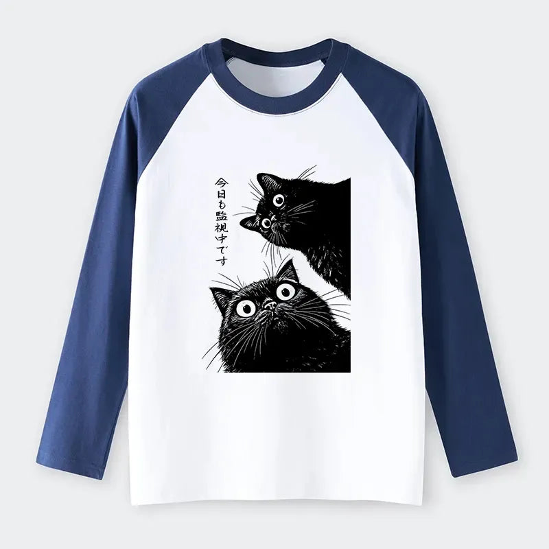Japanese Cat Raglan Long Sleeve T-shirt
