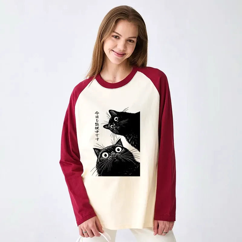 Japanese Cat Raglan Long Sleeve T-shirt