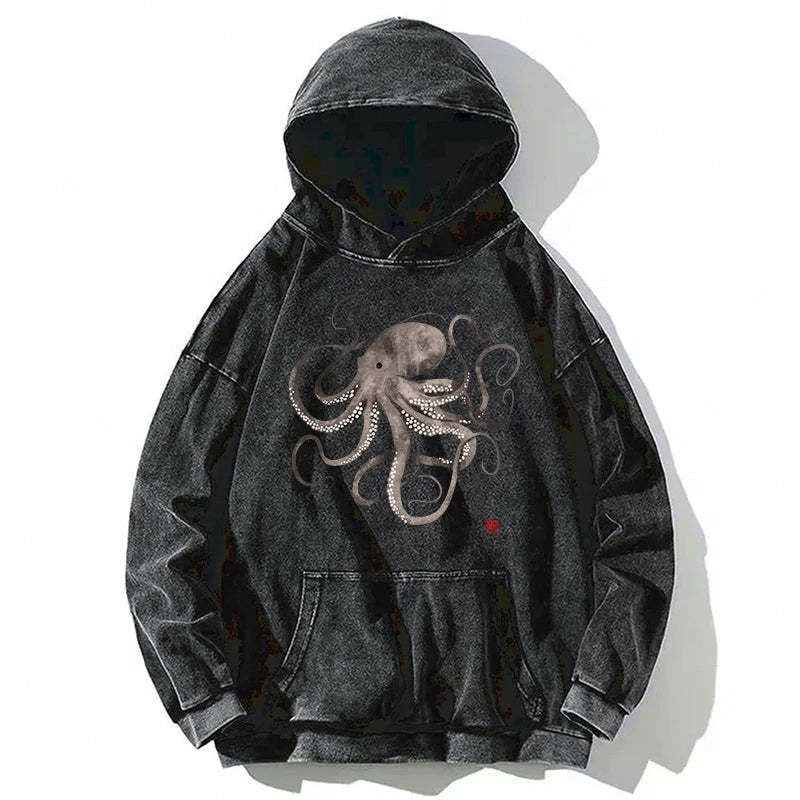japanese calligraphy octopus washed hoodie
