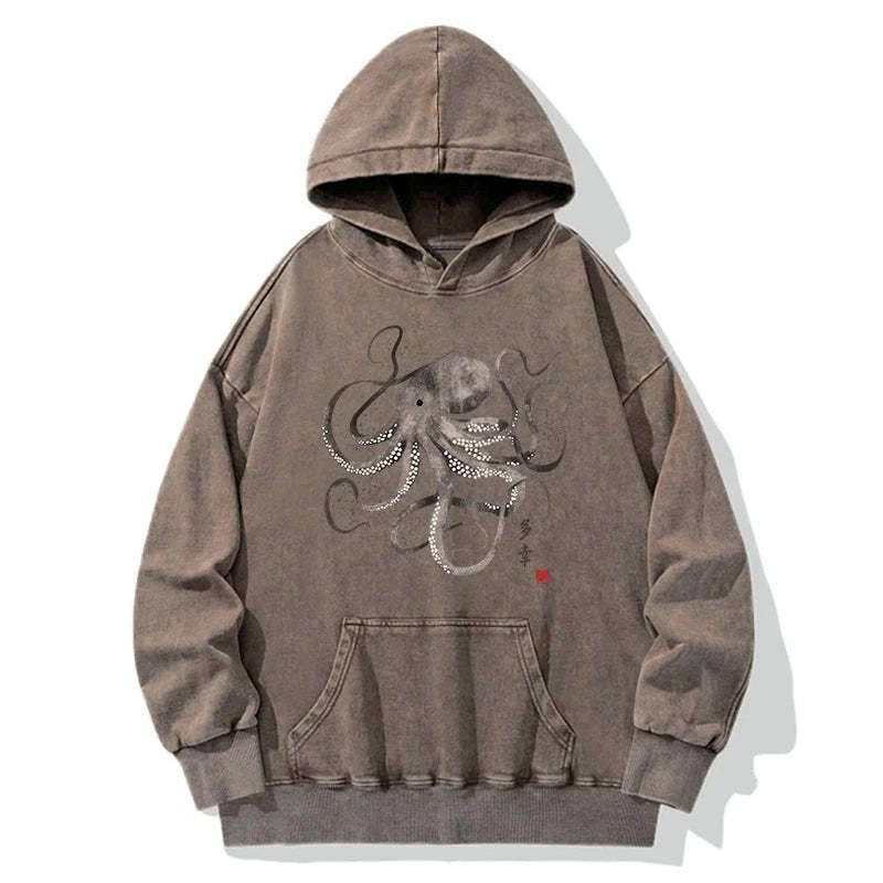 japanese calligraphy octopus washed hoodie