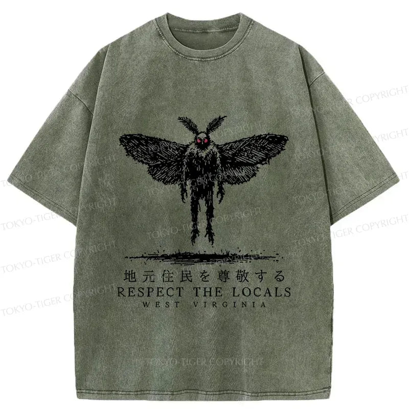 Japanese Mothman Washed T-Shirt for Daily Wear