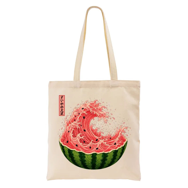 Kyoto-Lion Watermelon Wave Summer Ukiyo Art Tote Bag