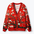 Kyoto-Lion Van Gogh Red Almond Blossom Ugly Cardigan Sweater