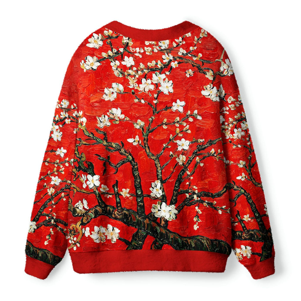 Kyoto-Lion Van Gogh Red Almond Blossom Ugly Cardigan Sweater
