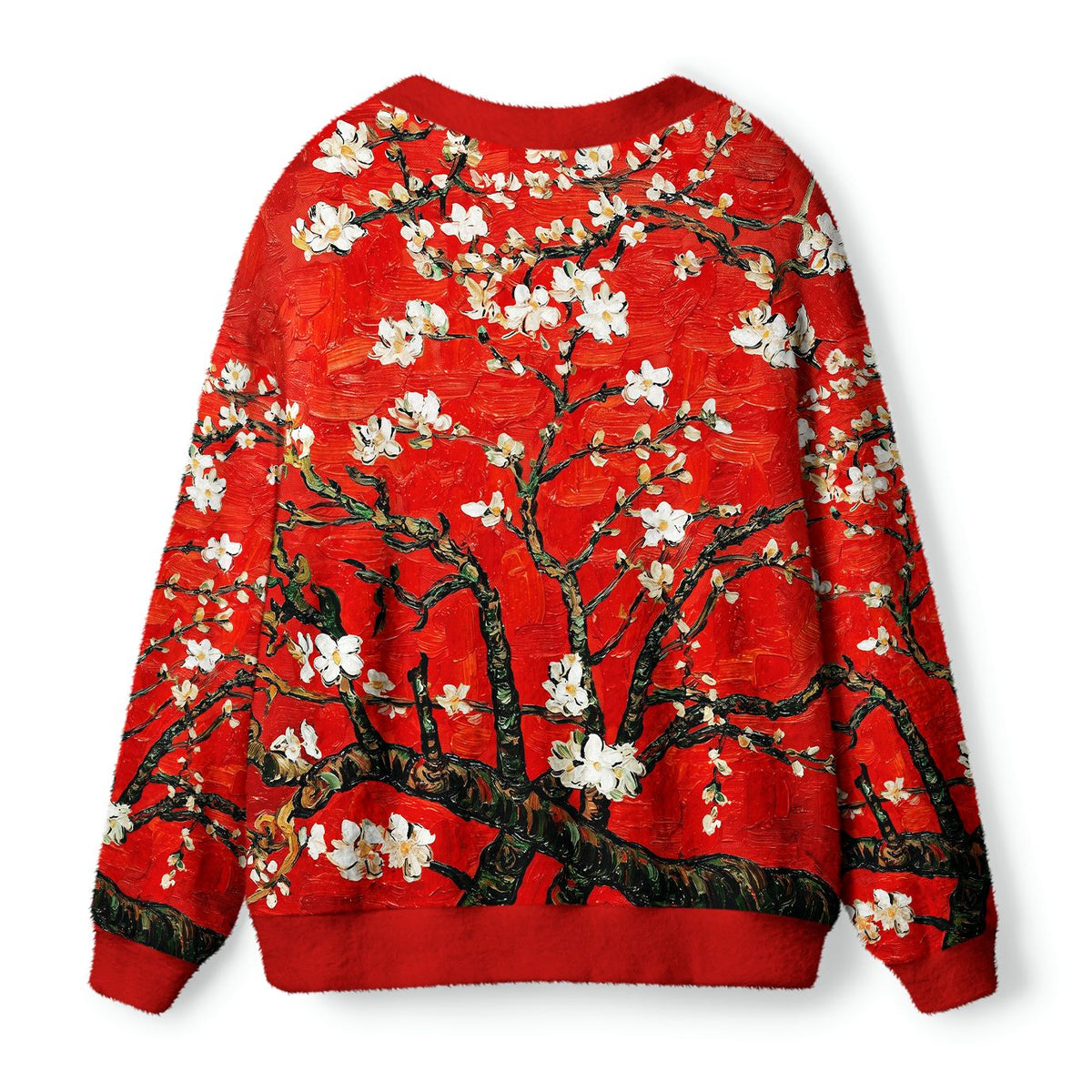 Kyoto-Lion Van Gogh Red Almond Blossom Ugly Cardigan Sweater