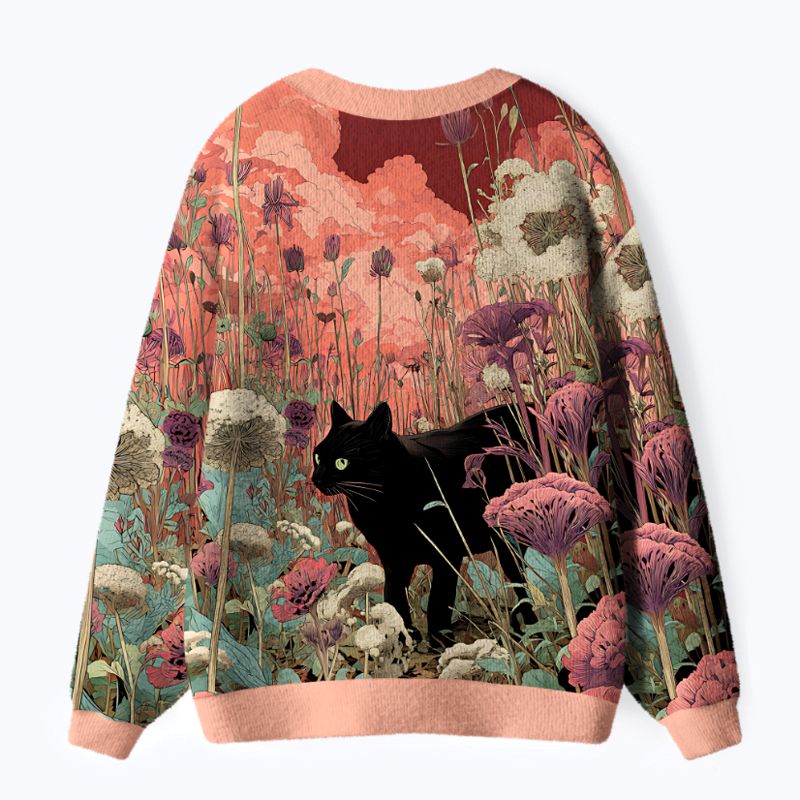 Kyoto-Lion Mysteries Of The Garden Ugly Cardigan Sweater