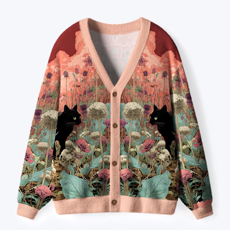 Kyoto-Lion Mysteries Of The Garden Ugly Cardigan Sweater