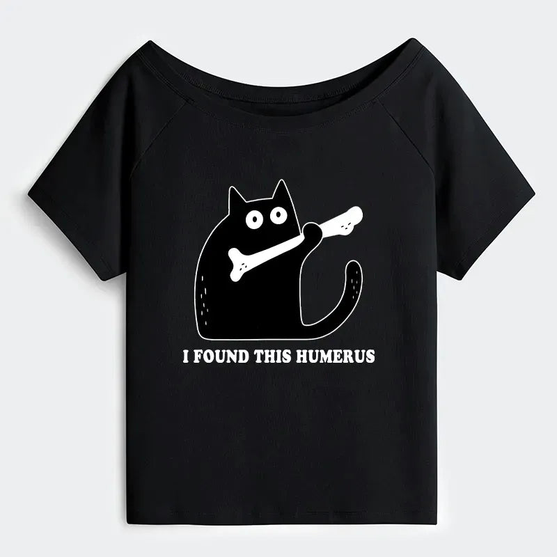 Kyoto-Lion Cat Found This Humerus Off Shoulder T-Shirt