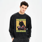 Kyoto-Lion Up Caffeine Down Depression Washed Long Sleeve T-Shirt