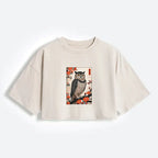 Kyoto-Lion Vintage Japanese Owl Women's Washed Crop T-Shirt