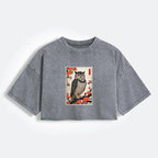 Vintage Japanese Owl Crop T-Shirt for Women