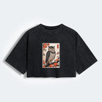 Vintage Japanese Owl Crop T-Shirt for Women