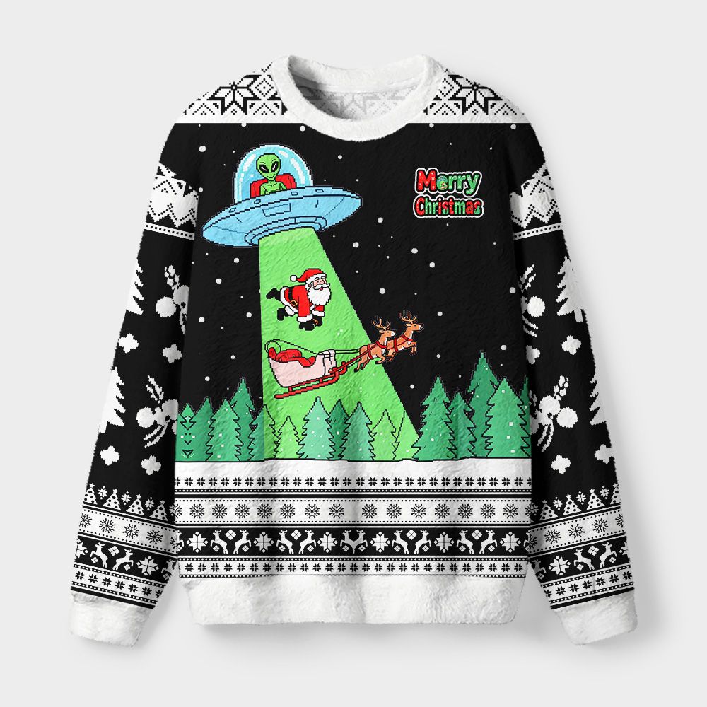 Kyoto-Lion Funny Alien Christmas Fuzzy Christmas Ugly Sweatshirt