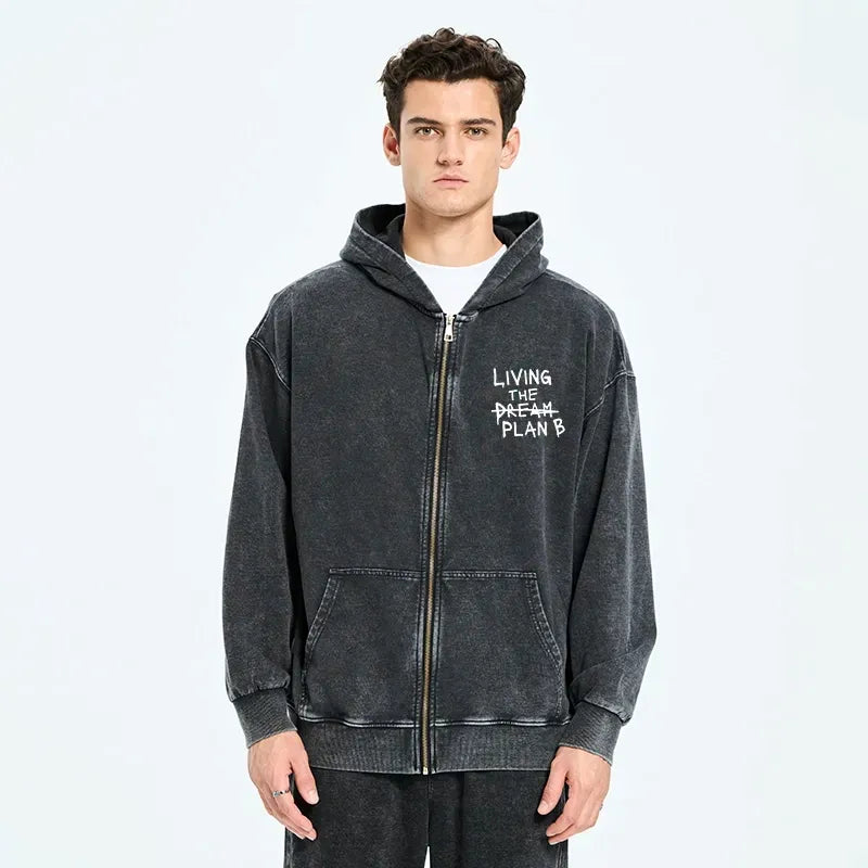 Japanese washed zip hoodie for streetwear