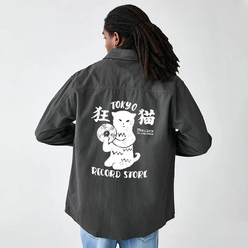 Kyoto-Lion Tokyo Record Store Cat CD Men's Corduroy Work Jacket