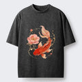 Japanese Koi Peony Art Washed T-Shirt