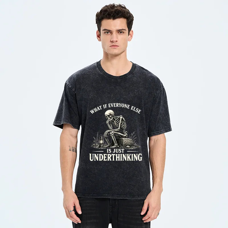 Kyoto-Lion Skeleton Deep Thought Meme Washed T-Shirt