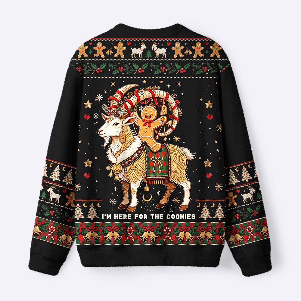 Kyoto-Lion Yule Goat Rider Here For Cookies Fuzzy Christmas Ugly Sweatshirt