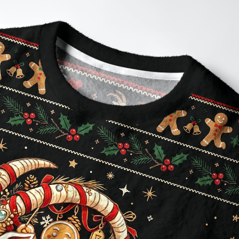 Kyoto-Lion Yule Goat Rider Here For Cookies Fuzzy Christmas Ugly Sweatshirt