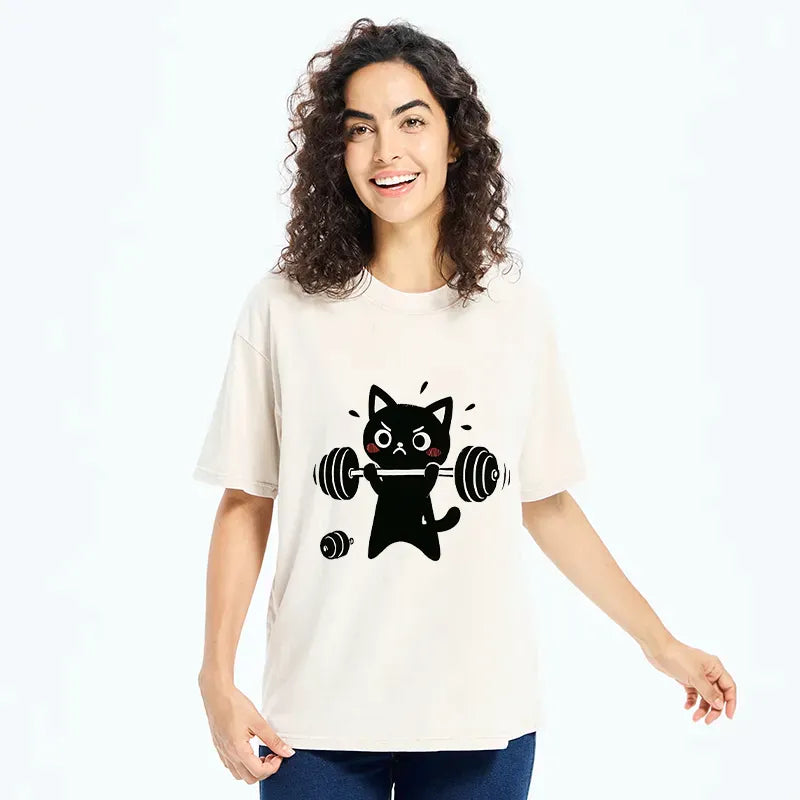 Kyoto-Lion Black Cat Exercise Washed T-Shirt