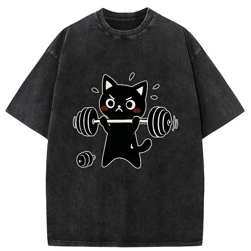 Kyoto-Lion Black Cat Exercise Washed T-Shirt