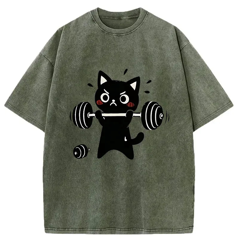 Kyoto-Lion Black Cat Exercise Washed T-Shirt