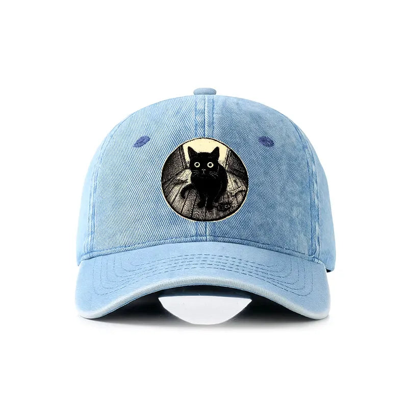 Kyoto-Lion Waiting Black Cat Denim Cap